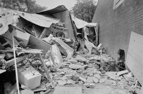 Bomb-damaged trailers at the Gaston Motel where Martin Luther King