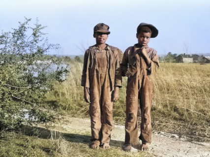 Full-Length Portrait of Two Boys in Rural Landscape
