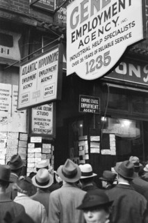 Crowd outside employment agency