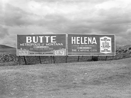 Billboard signs at highway intersection