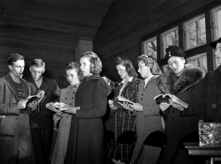 Group singing hymns at Sunday School