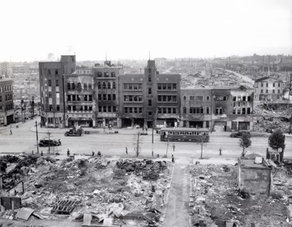 Bombed area after U.S. Air Force air raids