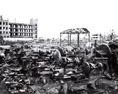 Bombed area after U.S. Air Force air raids