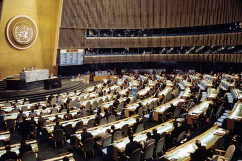 Israeli Minister of Foreign Affairs Abba Eban speaking to General Assembly