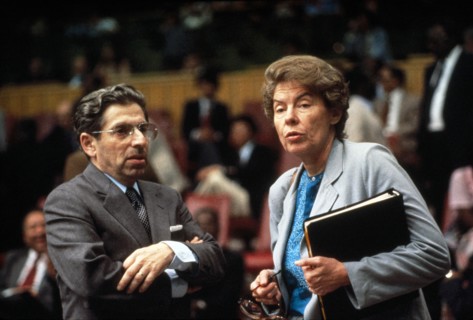 Israeli U.N. Ambassador Yehuda Blum with U.S. U.N Ambassador Jeane Kirkpatrick