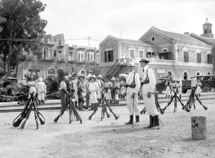 British marines in the Haifa Station yard during 1929 Palestine Riots