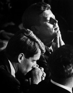 U.S. Senator John F. Kennedy with Robert F. Kennedy during Johnson-Kennedy debate