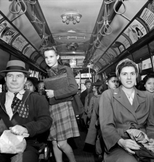 School children and workers returning home on a trolley at five p.m., Baltimore, Maryland, USA,
