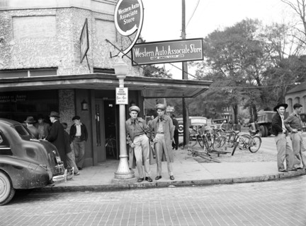 Two soldiers standing on street corner in Starke, Florida, USA, Marion Post Wolcott, U.S. Farm
