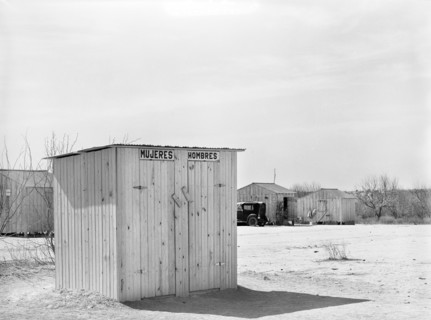 Privy for men and women, Crystal City, Texas, USA, Russell Lee, U.S. Farm Security Administration,