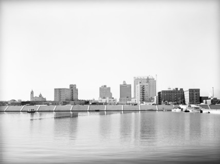 Business district with newly constructed seawall in foreground, Corpus Christi, Texas, USA, Russell