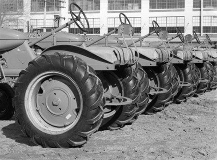 Tractors, farm equipment warehouse, Oklahoma City, Oklahoma, USA, Russell Lee, U.S. Farm Security