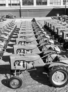 Tractors, farm equipment warehouse, Oklahoma City, Oklahoma, USA, Russell Lee, U.S. Farm Security