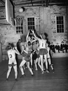 High School basketball game, Eufaula, Oklahoma, USA, Russell Lee, U.S. Farm Security
