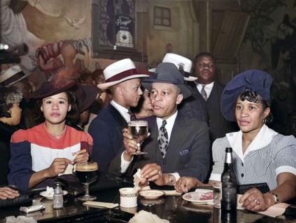 Group of adults at the bar at Palm Tavern, Chicago, Illinois, USA, Russell Lee, U.S. Farm Security