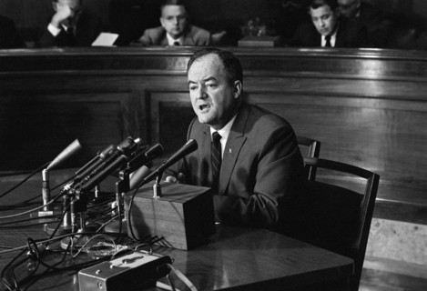 U.S. Senator Hubert Humphrey announcing that he will run for U.S. President, Washington, D.C., USA,