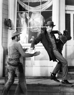 Henry Fonda, James Stewart, on-set of the film, "The Cheyenne Social Club", National General