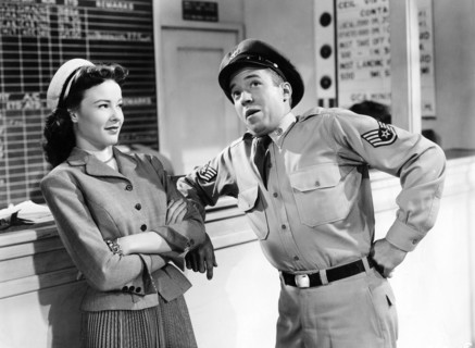 Virginia Mayo, Dick Wesson, on-set of the film, "Starlift", Warner Bros., 1951