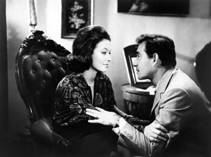 Ugo Tognazzi, Marina Vlady, on-set of the Italian film, "The Conjugal Bed", Italian: Una Storia
