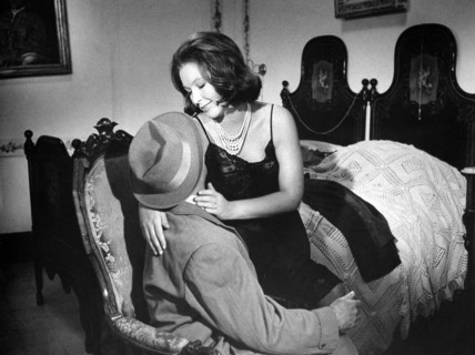Marina Vlady, Ugo Tognazzi, on-set of the Italian film, "The Conjugal Bed", Italian: Una Storia
