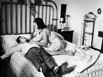 Marina Vlady, Ugo Tognazzi, on-set of the Italian film, "The Conjugal Bed", Italian: Una Storia