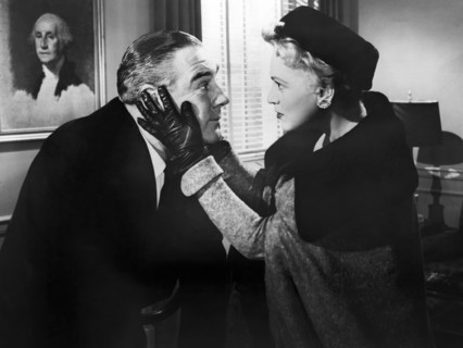 Paul Douglas, Judy Holliday, on-set of the film, "The Solid Gold Cadillac", Columbia Pictures, 1956