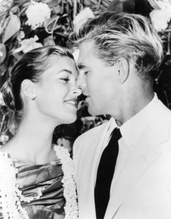 Diane Beardmore, Tommy Zahn, on-set of the film, "South Seas Adventure", Stanley-Warner Cinerama