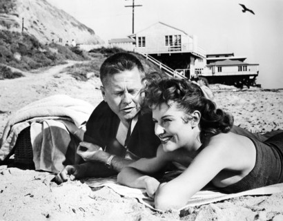 Mickey Rooney, Diane Foster, on-set of the film, "Speedy Shannon", Columbia Pictures, 1954