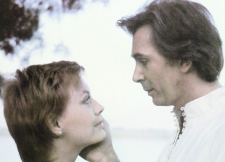 Lesley-Anne Down, Frank Langella, on-set of the film, "Sphinx", Warner Bros., 1981
