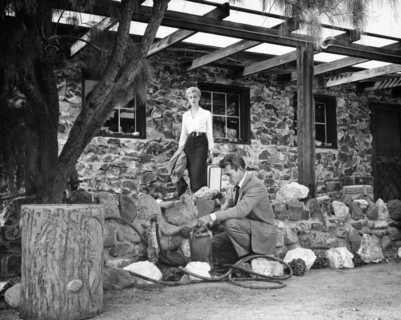Jan Sterling, Keith Andes, on-set of the film, "Split Second", RKO Radio Pictures, 1953