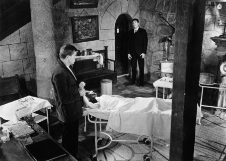 Howard Vernon (left), on-set of the Spanish-French film, "The Awful Dr. Orlof", original Spanish