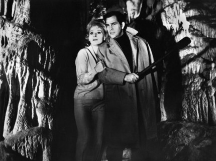 Karin Field, Adrian Hoven, on-set of the German/Yugoslav film, "Cave Of The Living Dead", aka