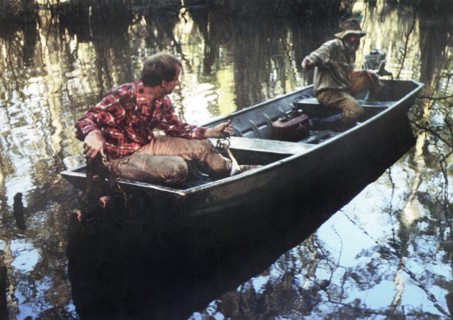 Jack Elam (right), on-set of the film, "Creature From The Black Lake", Howco International