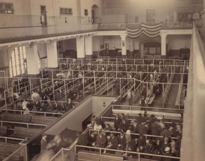 Arriving immigrants waiting to be processed, Ellis Island, New York City, New York, USA, Detroit