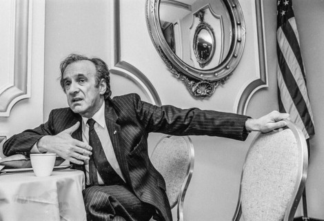 Nobel Prize winner Eli Wiesel backstage before speaking to the United Jewish Appeal Convention,