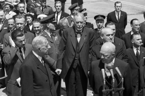 French President Charles de Gaulle (left) arriving at airport, as President Dwight D. Eisenhower