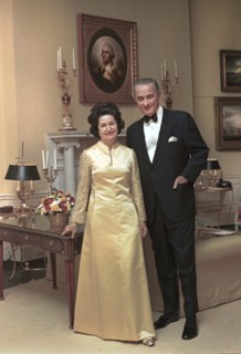 U.S. President Lyndon B. Johnson and Lady Bird Johnson in formal wear, White House, Washington, D.C