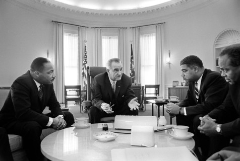 Martin Luther King Jr., U.S. President Lyndon Johnson, Whitney Young, James Farmer, during civil