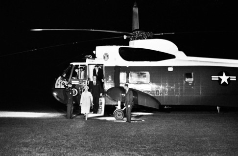 U.S. President Lyndon Johnson and First Lady Claudia 'Lady Bird' Johnson arriving on South Lawn