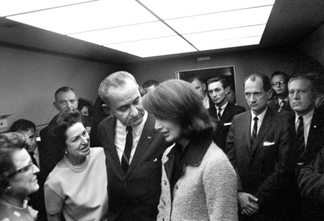 U.S. President Lyndon Johnson and First Lady Claudia "Lady Bird" Johnson consoling Jacqueline