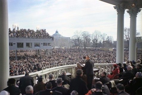 U.S. President Lyndon Johnson delivering his inaugural address, U.S. Capitol, Washington, D.C.,