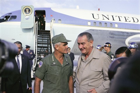 U.S. General William Westmoreland speaking with U.S. President Lyndon Johnson (Air Force One in