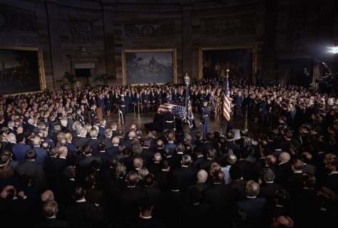 Former U.S. President Lyndon B. Johnson lying in state, U.S. President Richard M. Nixon, members of