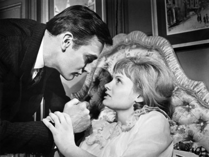 David Knight, Jennie Linden, on-set of the film, "Nightmare", Rank Film Distributors, 1964