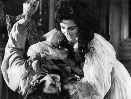 Mark Damon, Myrna Fahey, on-set of the film, "House Of Usher", American International Pictures,