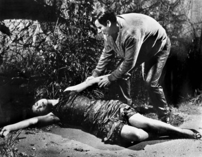 Elisa Montes, Jorge Martin, on-set of the Spanish-German film, "Island Of the Doomed", Spanish