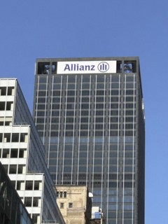 Allianz Building, low angle exterior view, Avenue of the Americas, New York City, New York, USA