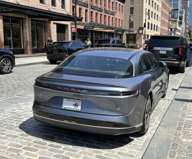 Lucid EV car, street scene, Meatpacking District, New York City, New York, USA
