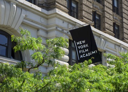 New York Film Academy, building exterior with hanging banner, New York City, New York, USA