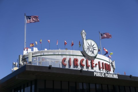 Circle Line sightseeing cruises, circular building exterior, New York City, New York, USA